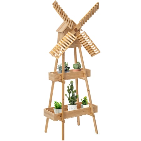 Rustic Wooden Cart With Windmill Accent As A Unique Storage Solution For Home Or Garden Tools